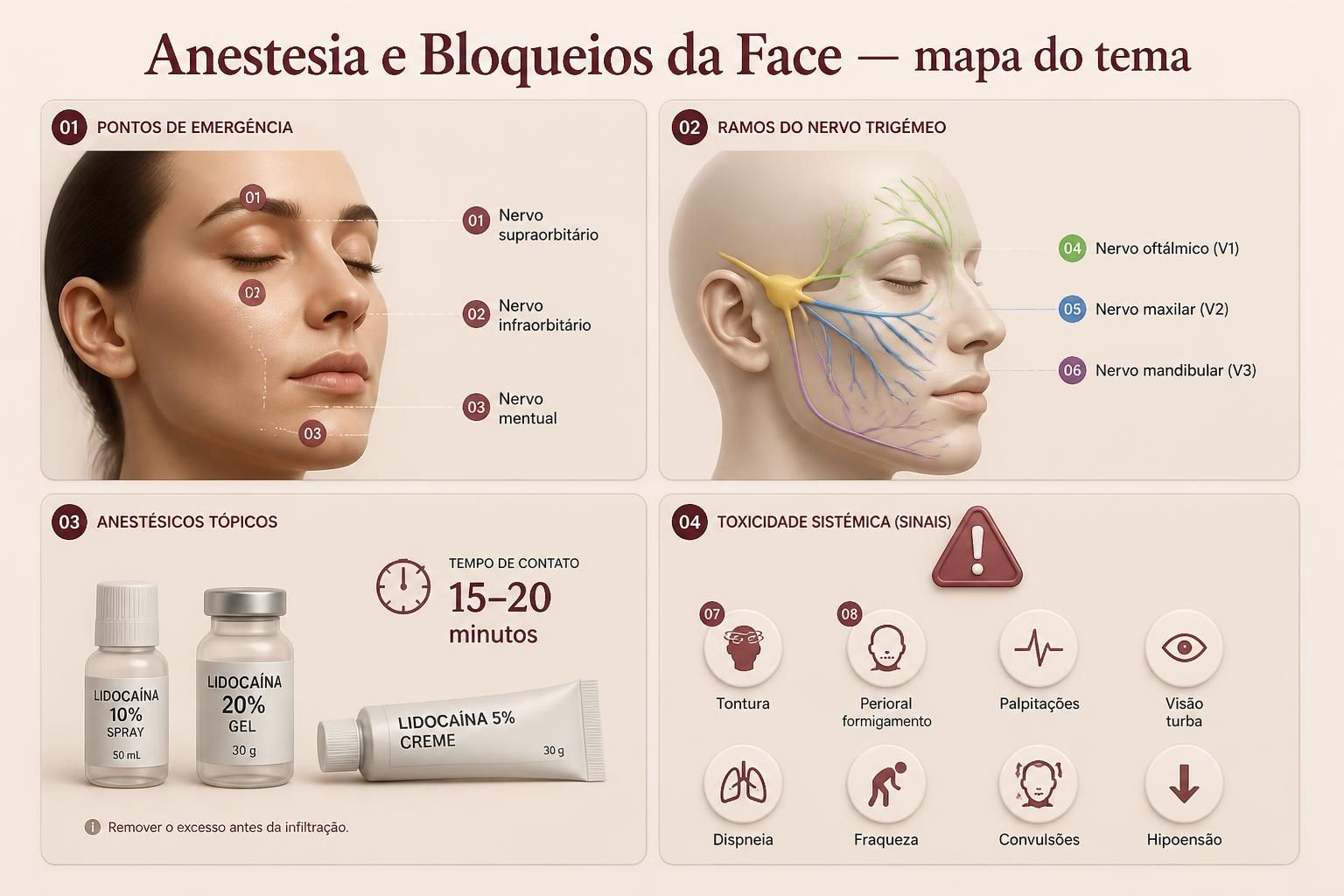 Prancha mapa do tema da apostila Anestesia e Bloqueios da Face