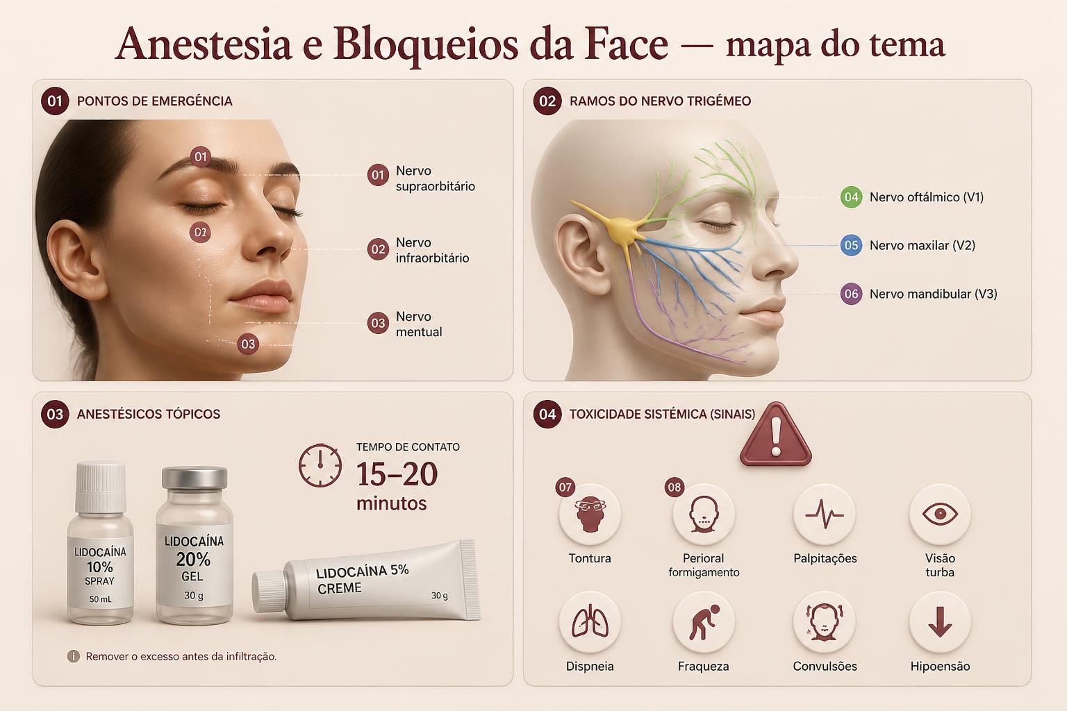 Prancha mapa do tema da apostila Anestesia e Bloqueios da Face