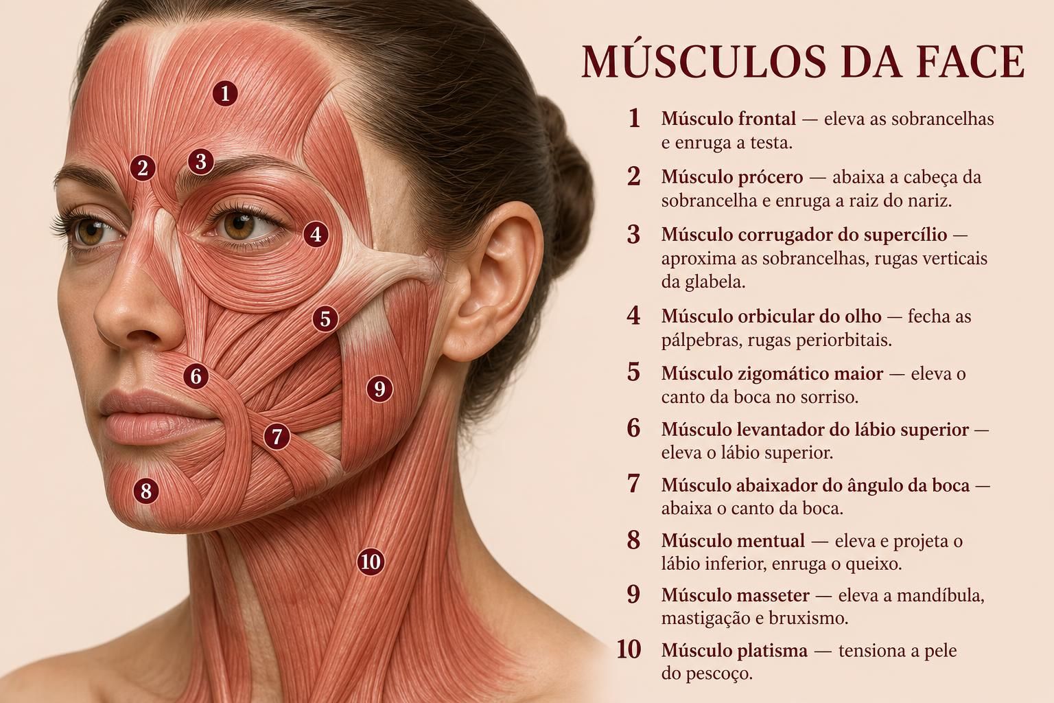 Prancha anatômica da musculatura facial do atlas