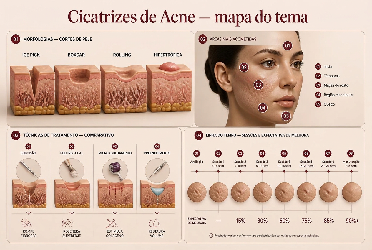 Prancha mapa do tema da apostila Cicatrizes de Acne