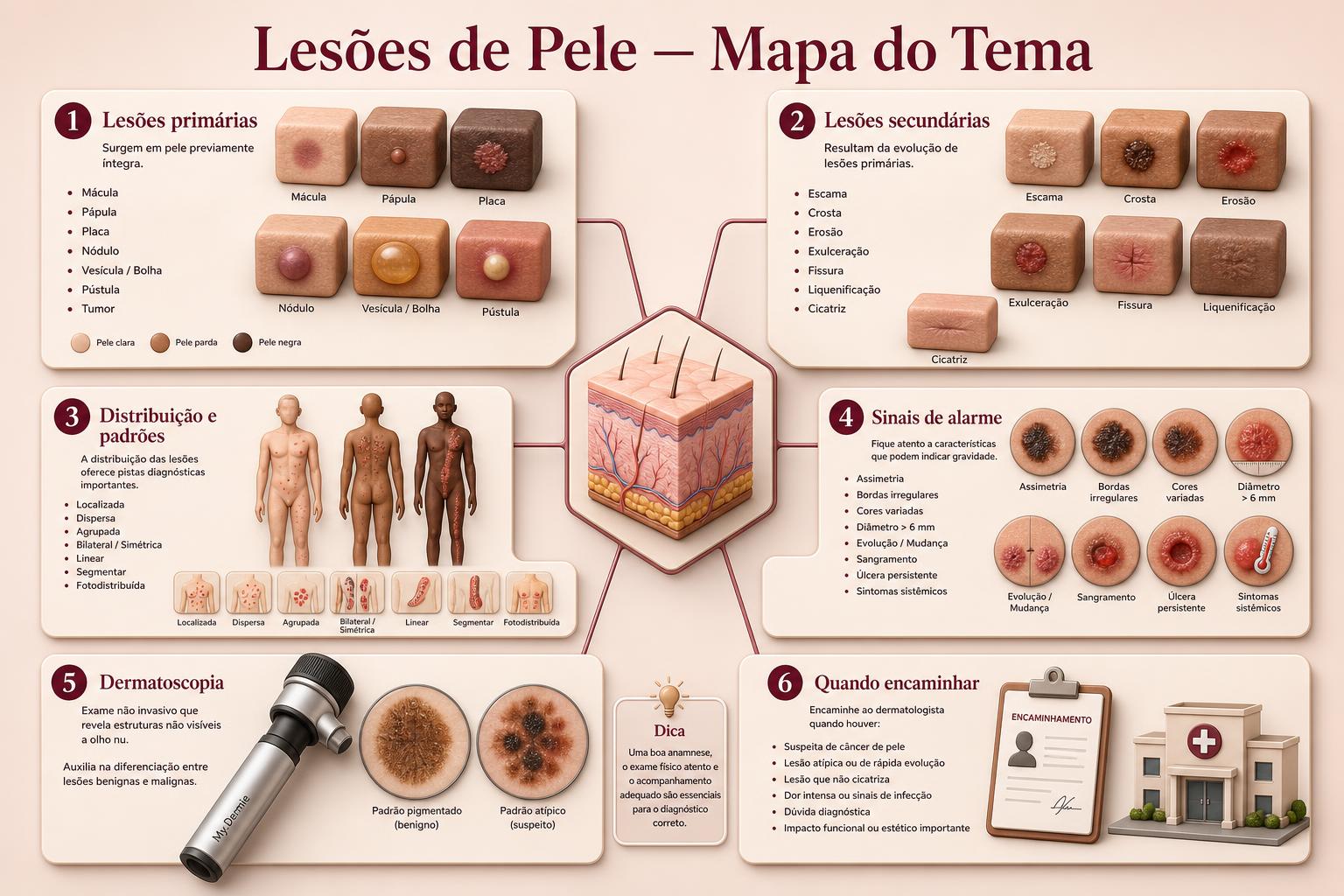 Prancha mapa do tema da apostila Guia Essencial das Lesões de Pele