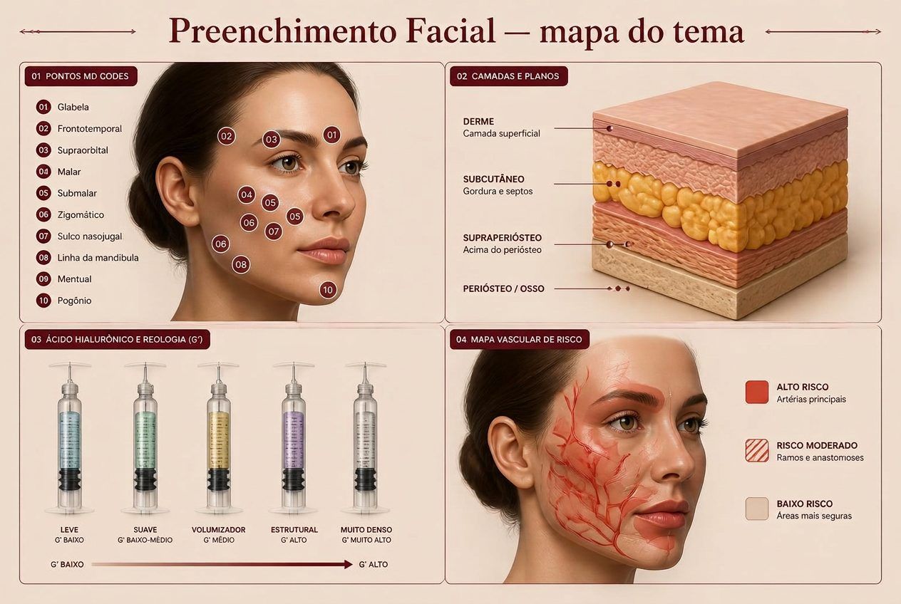 Prancha mapa do tema da apostila Preenchimento Facial e MD Codes