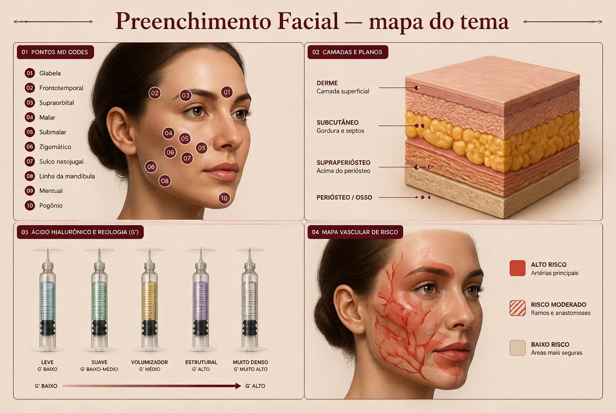 Prancha mapa do tema da apostila Preenchimento Facial e MD Codes