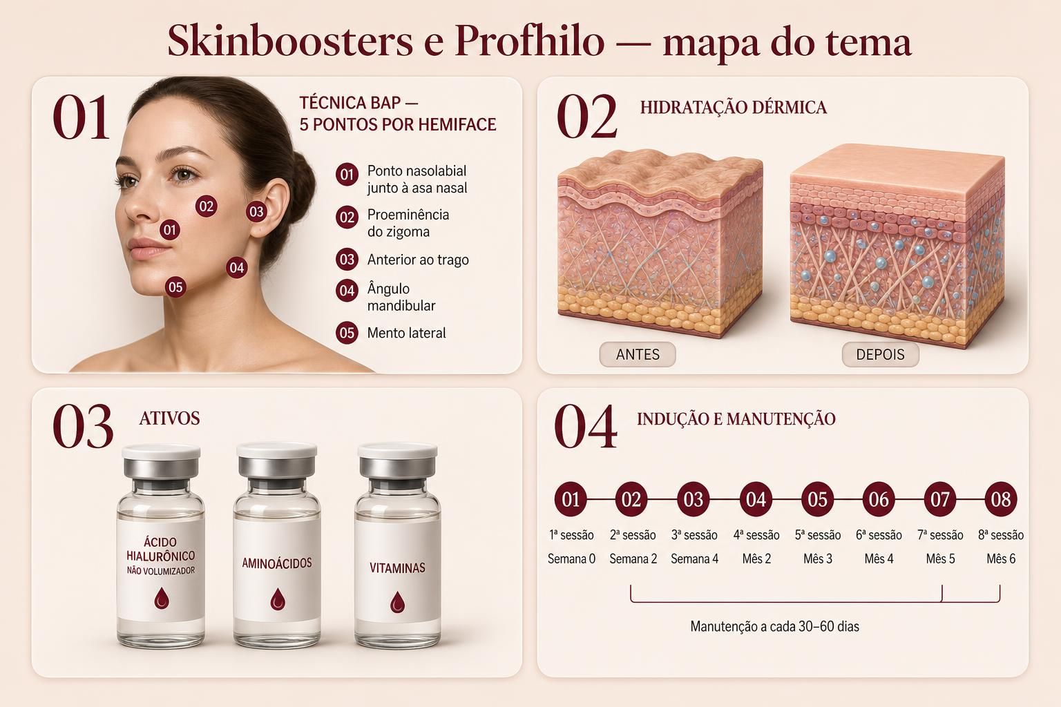 Prancha mapa do tema da apostila Skinboosters e Profhilo