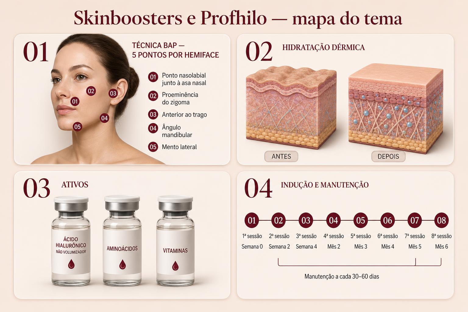 Prancha mapa do tema da apostila Skinboosters e Profhilo